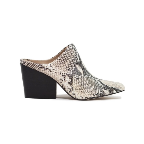 Able Shoes - Able Handmade Leather Snakeskin Rojas Stacked Heel Mules